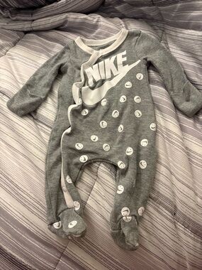Nike Gray Baby Footed One-Piece with White Logo